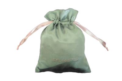 China Silk Screen Satin Favor Drawstring Pouch Bags Printed Logo Ribbon for sale