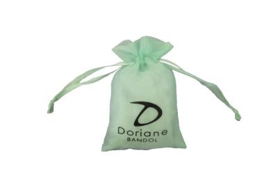 China Mini Laurel-green Organza Drawstring Pouch With Logo For Packing Jewelry for sale