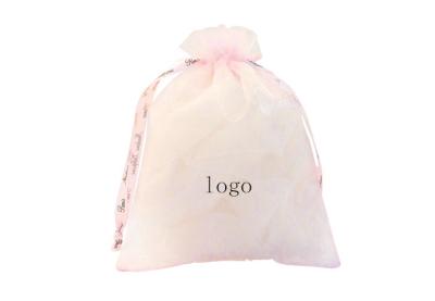 China Pink Sheer Organza Drawstring Pouch , Silk Screen Organza Jewelry Bags 11 × 14cm for sale