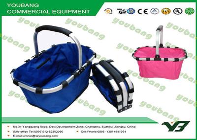 China Reusable Canvas Supermarket Folding Shopping Baskets Cart Blue or Pink color for sale