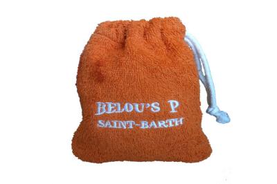 China Orange Towelings-Zugschnur-Beutel gestickt für Bad-Handschuhe, 13×16cm zu verkaufen