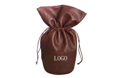 China Round Base Pu Leather Drawstring Pouch Silkscreen Logo 17.5x25x11cm for sale