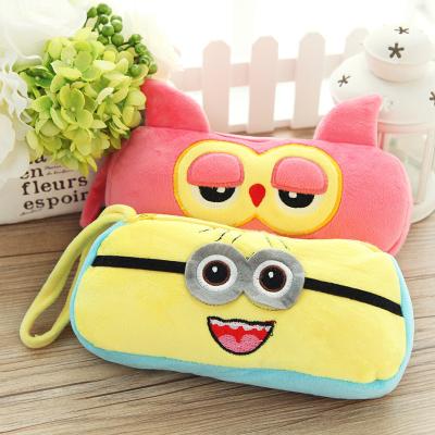 China Minions and Owl Cartoon Plush Pencil Case Animal Zipper Pencil Pouch for sale