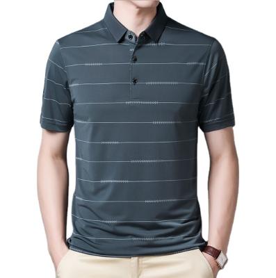 China New Fashion 100% Cotton Anti-wrinkle Striped Polo Collar Regular Men Short T-Shirt for sale