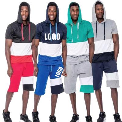 China Summer Breathable Teams Colorful Casual Loose Jogging Two Piece Set 2021 Men Clothing Tracksuit Hooded T-shirt Shorts for sale