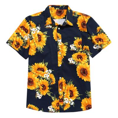 China Sleeve Sunflower Printed Mens Shorts Anti-Shrink Mens Lapel Wear T-Shirt At Amazon In 2021 for sale