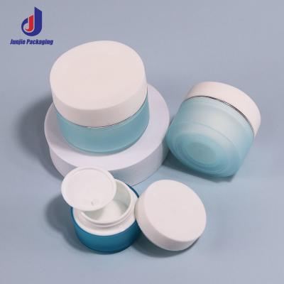 China 15g 20g 30g 50g Creme Facial Jar azul Matte PP Creme de plástico Jar com tampa de fio dourado à venda