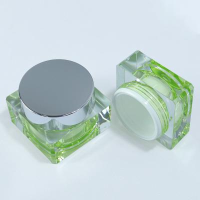 China 15g 30g 50g Square Cosmetic Jars Green Clear Acrylic Jars Luxury For Face Cream for sale