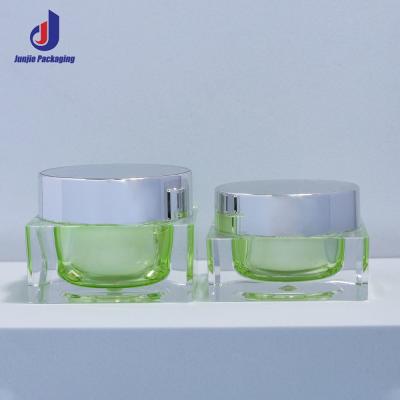 China 15g 30g 50g vierkant cosmetische potten groene heldere acryl potten luxe voor gezichtscrème Te koop