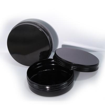 China 100ml 100g Round Flat Shape Black Color Professional Aluminum Container for Cosmetic Packaging for sale