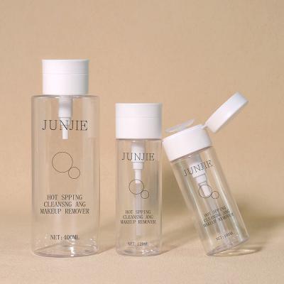 China PET Cosmetic Bottle 100ml 120ml 400ml Makeup Remover Bottle With Round Flat Top for sale