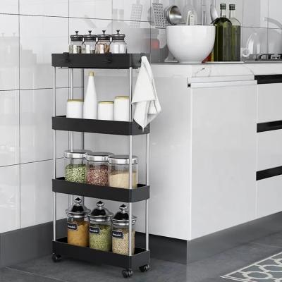 China Bathroom Household Storage Cart 4 Tier Rolling Storage Slim Plastic Cart for Bathroom and Kitchen for sale