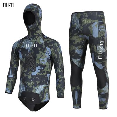 China OUZO Smooth 7MM Spearfishing Wetsuit CR Skin Diving Suit Anti-UV Split Thick Cold and Warm Freediving Camouflage Fishing Suit for sale