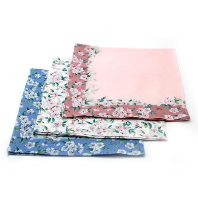 China Sweet Popular Style Flower Design Printed Cotton Lady Handkerchief for sale