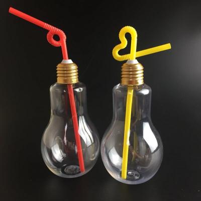 China Canned Food Light Bulb Clear Single PET Plastic Bottle Lamp Bulb Shape Plastic Juice Bottle With Metal Cap for sale