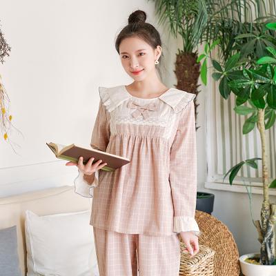 China Breathable High Quality Feminine Set Women Plaid Sleepwear Comfortable Sleepwear Pants Set Cotton Print Sleepwear Pajamas Women Loungewear Pajamas for sale