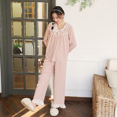 China 2022 NEW Custom Cotton Women Nightgowns Breathable Pajamas Casual Patchwork Sleepwear Printed Girls Two Piece Set Plus Size Pajamas for sale