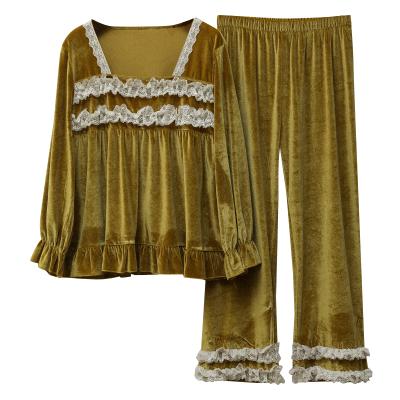 China Long Sleeve Thermal Custom Luxurious Long Pants Set Velvet Home Wear Women Sleepwear Two Piece Set Pajama Sets for sale