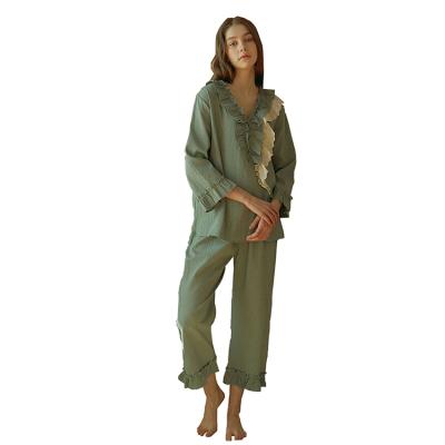 China Long Sleeve Thermal Korean Thin Pajamas Women Home Wear 2 Pieces Suit Cute Soft Casual Girl Summer Sleepwear Pajamas for sale