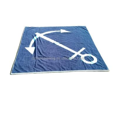 China Custom Terry Large Square Anchor Design Jacquard Beach Towel Compressed Pure Cotton for sale