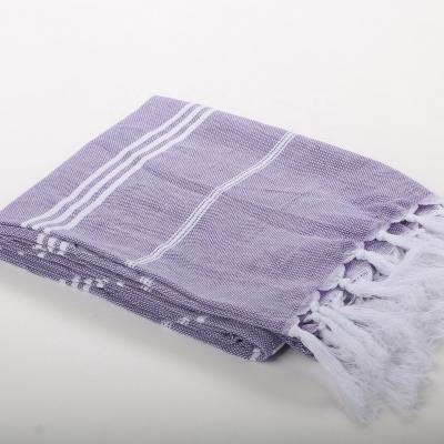 China Turkish Double Jacquard Striped Compressed Cotton Beach Towel With Tassel 20 Different Color for sale