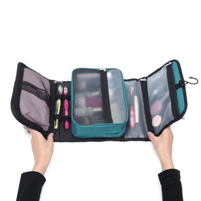 China Vintage Transparent Bathroom Portable Hanging Cosmetic Toiletry Bag Expandable Waterproof With Hook Hanging Toiletry Bags for sale