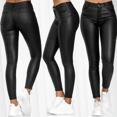 China 2021 Anti-wrinkle Women PU Leather Long Pants Black Tight Trousers for sale