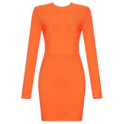 China Wholesale Manufacturer Luxury Anti-Static Bodycon Dress Cut Bandage Orange Long Sleeve Dresses for sale