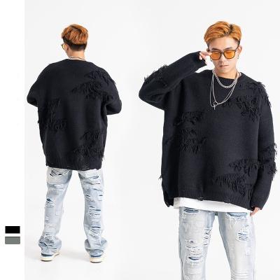 China Anti-wrinkle mens long sleeve knitted mens sweater spring pullover cotton crew neck mens knit sweater oversized hole sweater for sale