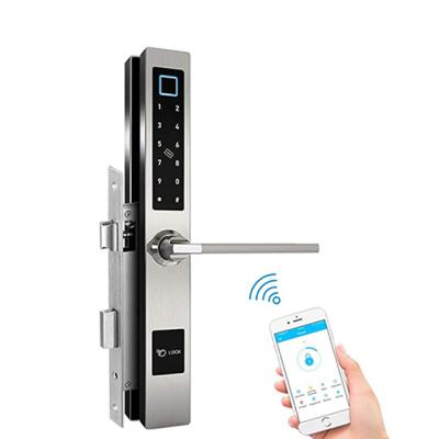 China 304 One Narrow Bridge Aluminum Electronic Fingerprint Door Stainless Steel Frame DIGITAL LOCK For Exterior And Interior Door for sale