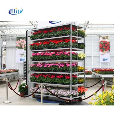 China Modern Flower Cart Danish Iron DC Base 4 Columns Greenhouse Florist Flower Cart Flower Plant Cart for sale