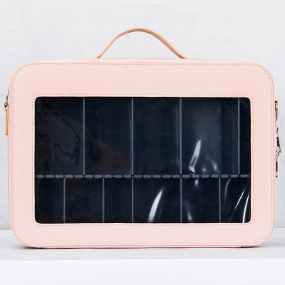 China Fashion BSCI Audited Factory PU Leather Makeup Bag With PVC Coating Brush Clear Nylon Cosmetic Bag for sale