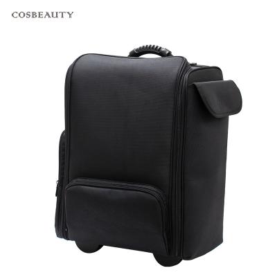 China Cosbeauty Fashion Makeup Trolley Case Silent Light Weight Wheeled Professional Rolling Cosmetic Train Case for sale