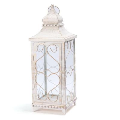 China Fashionable And Beautiful Vintage Brushed White Candle Lantern For Wedding Events And Home Decoration Metal for sale