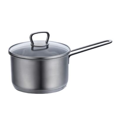 China Durable Single Handle Stainless Steel Cooking Pot Durable Kitchen Cookware Sets Non Stick Pot Pan With Glass Lid for sale