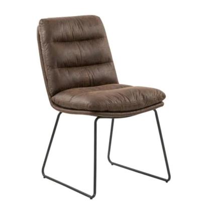 China Chinese luxury fabric factory export sale luxury fabric upholstered dining chair upholstery side chair in vintage brown with metal legs for sale