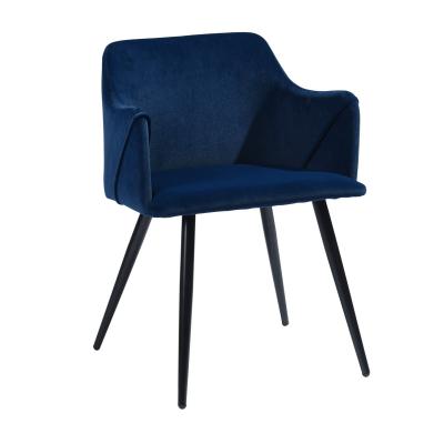 China Factory Directly Design Modern Blue Velvet Upholstered Low Armchair Black Small Size Velvet Dining Chair With Modern Arms for sale