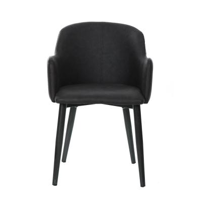 China Modern Factory Design Black Upholstered In Faux Leather Accent Straight Dining Chair With Small Arm Armchairs In Dining Room for sale