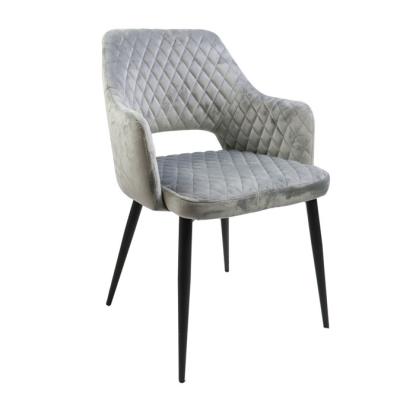 China Wholesale Custom Gray Velvet Hotel / Cafe Restaurant Fabric Upholstered Dining Armchair With Black Legs for sale