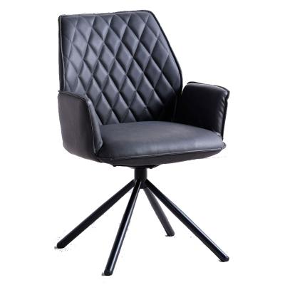 China Wholesale Swivelarmchairs Luxury Gray Faux Leather Upholstered Armchairs Swivel Dining Chairs With Metal Legs for sale