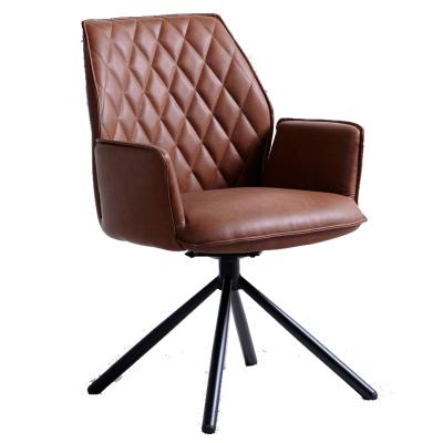 China Wholesale Swivelarmchairs Tan Leather Upholstered Luxury Dining Chairs Swivel Armchairs With Metal Legs for sale