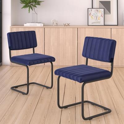 China Factory direct sale modern design velvet upholstered dining chair side chair with metal legs chair cantilever modern dining for sale