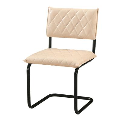 China Modern Design Faux Upholstery Leather Side Chair In Cream White And Black Mid Century Modern Cantilever Dining Chairs With Metal Legs for sale