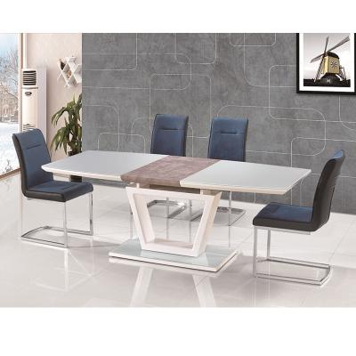 China Modern Extendable Europe Design MDF Tempered Glass Dining Table 8 or 10 Seater Dining Set for sale