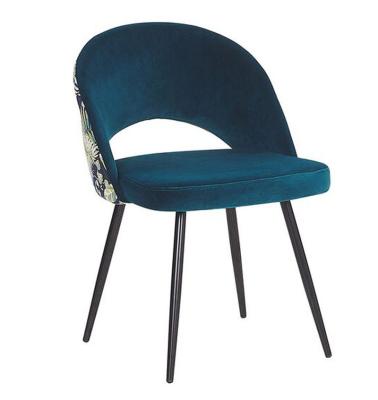 China Wholesale Velvet Back / Fabric Hollow Flower Printed Blue Gray Velvet Upholstered Modern Dining Chair for sale