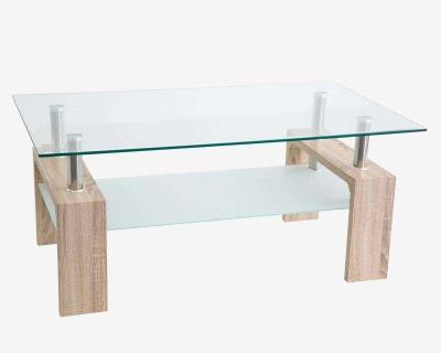 China Glass+Wood classic style square glass&wood coffee table center table living room furniture for sale