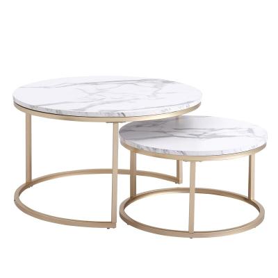 China Wholesale Round Space Saving +Nesting Nesting Coffee Table With Marble Top Gold Frames Modern Living Room Furniture for sale