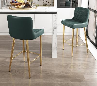 China Modern Wholesale Green Leather Upholstered Seat With Backrest Gold Legs Bar Stool Chairs Kitchen Luxury Modern Umpire Chairs for sale