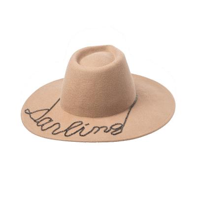 China L2346 Panama Formal Custom Top With Free Chained 100% Vintage Felt High Quality Women Wide Brim Wool Felt Hat Hats for sale