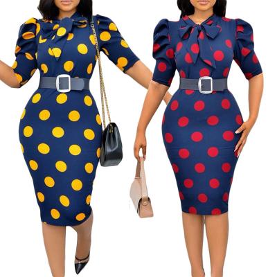 China L2332 Anti-Static Short Sleeves Hip Vestidos Summer Plus Size Elegant Slim Pencil Dress With Belt Office Work Bodycon Pencil Career Dresses for sale